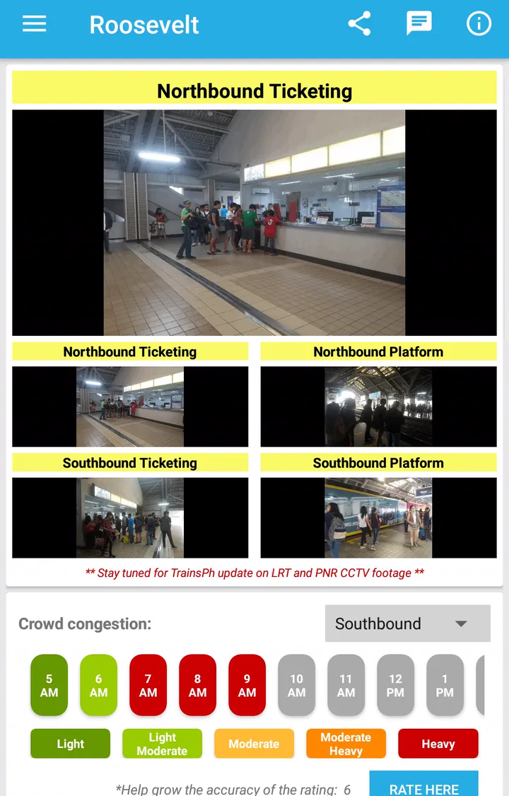 Four CCTV tiles with a congestion rating strip below